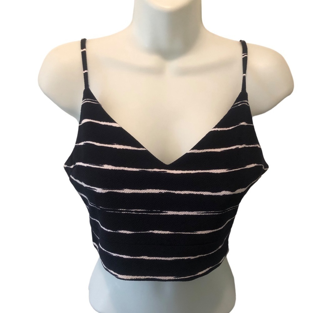 RED VTG Y2K Saks Fifth Avenue Navy White Crop  Babydoll Top Sz. L Striped